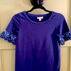 Xs Navy Blue Eilane Rose dress with lace detail sleeves